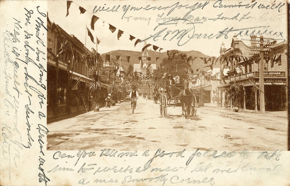 Trafalgar Street view with cathedral and bunting