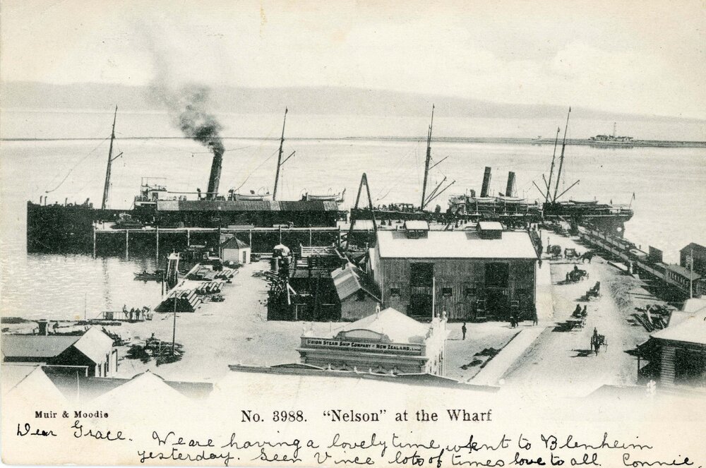 Boat docked at the Nelson Wharf