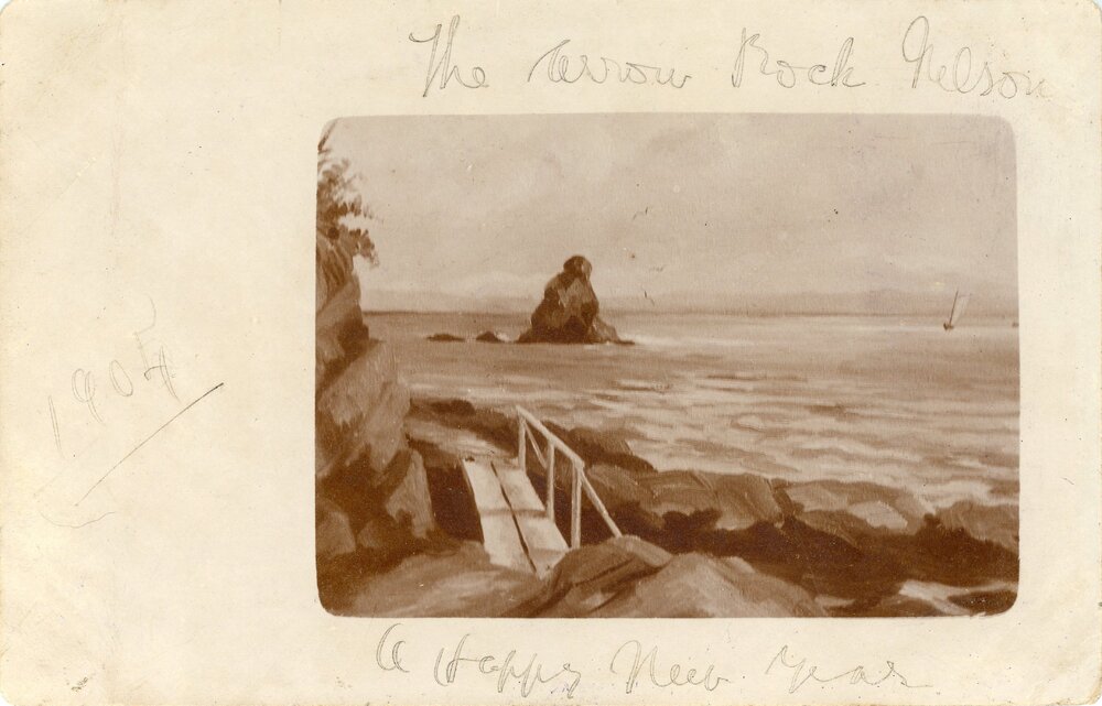Painted view of Arrow Rock / Fifeshire Rock