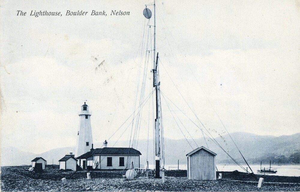 Boulder Bank Lighthouse and flagstaff