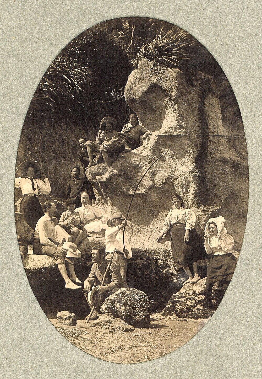 Group posing on the rocks