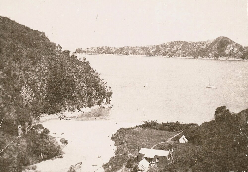 Scenic view of bach tent and boat
