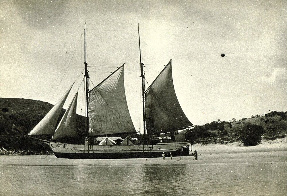 Large sailing ship on the beach