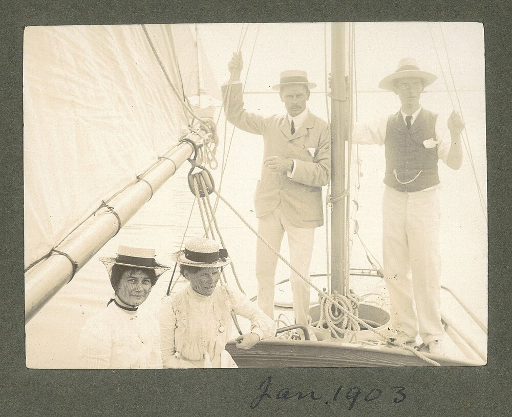 Hats safely secured for sailing