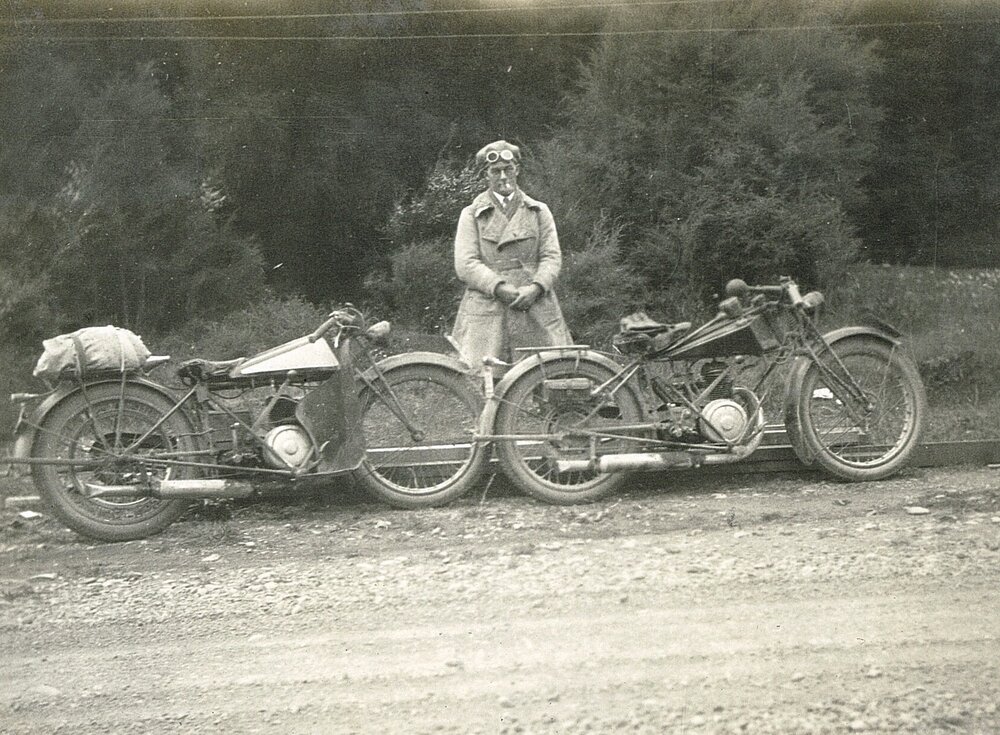 Motorcycle rider with two motorbikes
