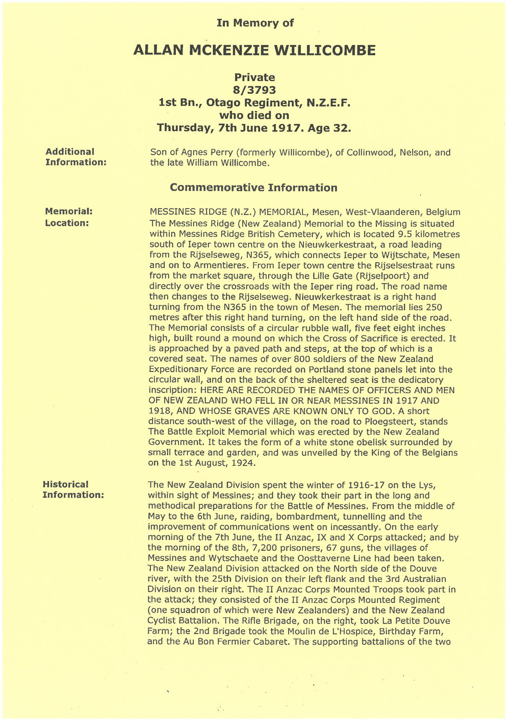 Willicombe, Allan McKenzie