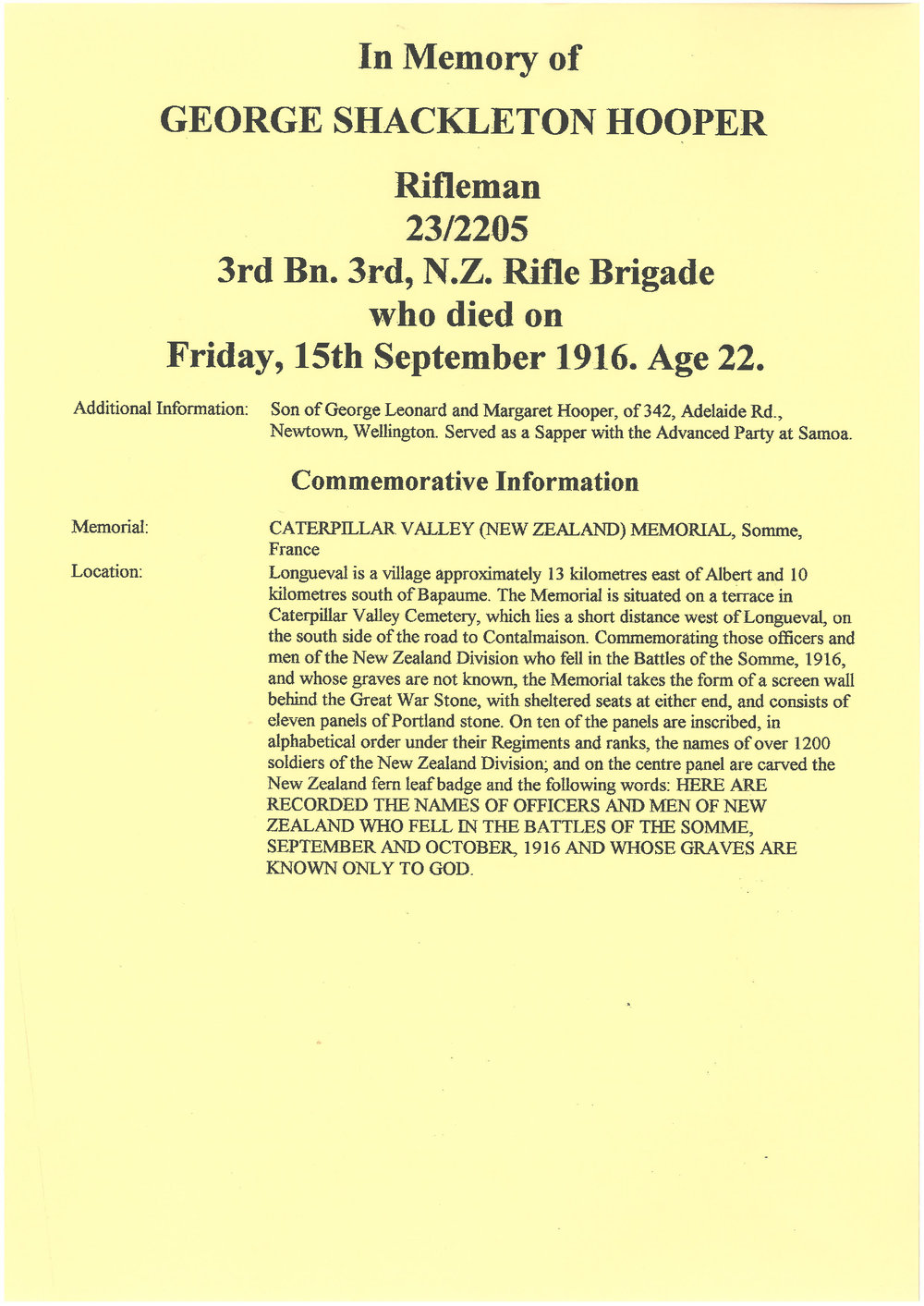 Hooper, George Shackleton