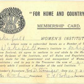 Women's Institute membership Card 1933