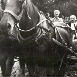 Hubert, Janice, Merv and Son with horses 1949