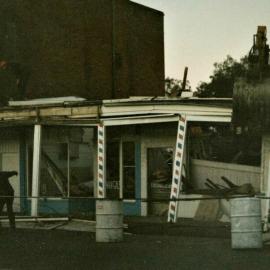 Demolition of F.A.V. Services The Wool Shop and Pete Nicholas' shop 1988