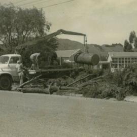 Truck removing logs from Brightwater School, 1970s