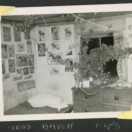 Ted's bach with hops growing through the window, 1950s