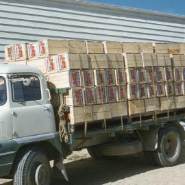 Apples boxes on truck, c1955