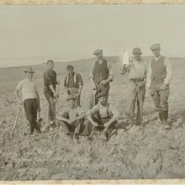 Group of men planting fruit trees on Tasman Estates