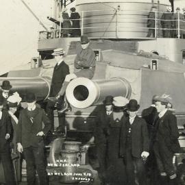 H.M.S. New Zealand visitors on deck
