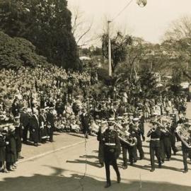 Military band and naval procession down Trafalgar Street