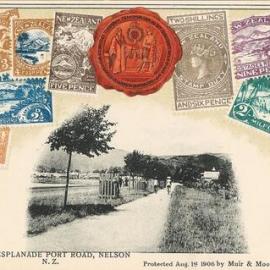 Postcards of Nelson with decorative stamp details