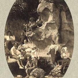 Group posing on the rocks