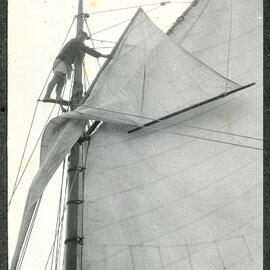 Jim setting the topsail